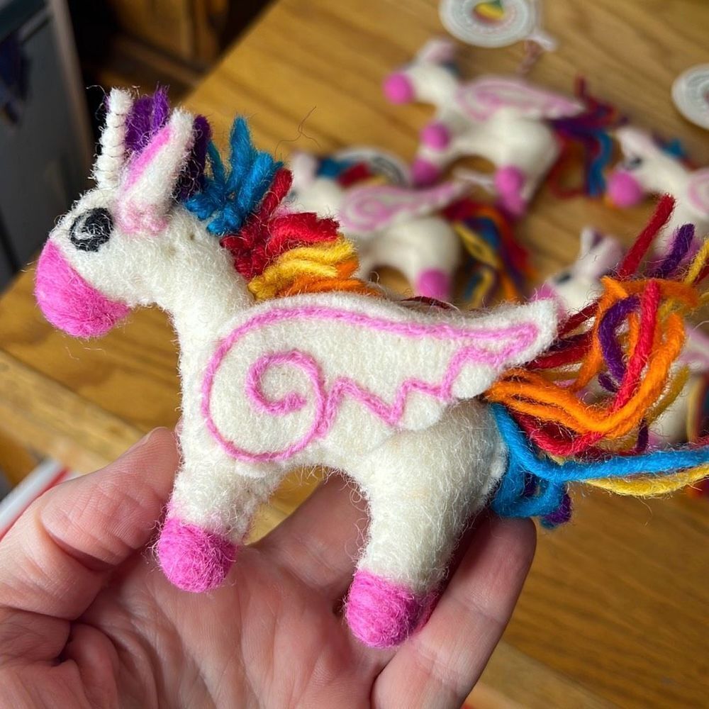 Handmade Unicorn Felted Wool Christmas Ornaments Set 5 Nwt - Picture 4 of 8